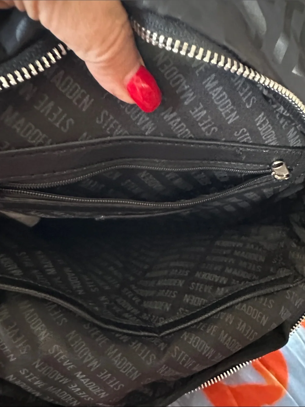 Steve Madden Black Logo Print Backpack with Silver Hardware